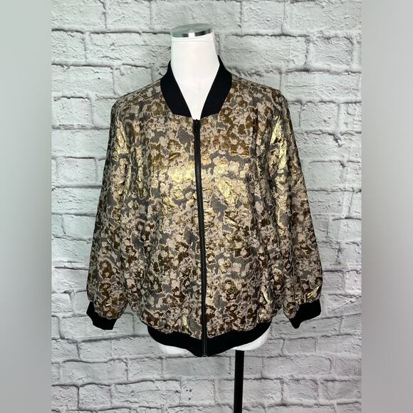 Vince Camuto gold foil Jacquard bomber zip jacket size 1X - Picture 1 of 8